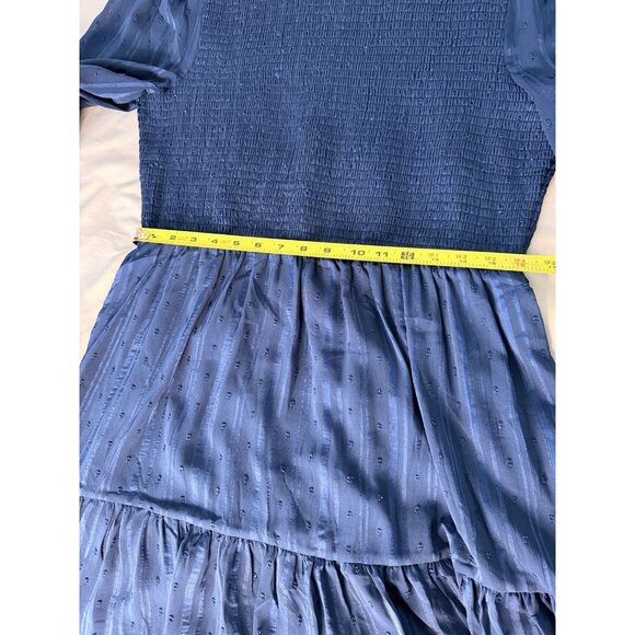 Lulus Blue Smocked Ruffle Long Sleeve Mini Dress XL Swiss Dot Sheer Sleeves - Picture 6 of 12